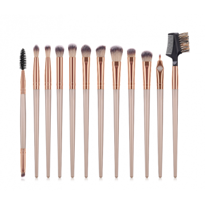 12 makeup brushes eye brush pink / brown / black eyebrow comb small fan