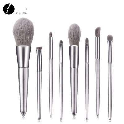 2019 New profissional top quality 8pcs grey  nylon hair makeup brush set with grey handle custom logo