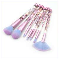 7pcs Bling Brush Set wholesale Quicksand Transparent Handle Beauty Cosmetic Makeup Tools Blue pink brush