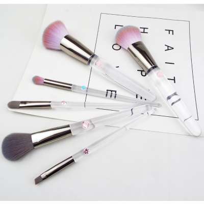 newest transparent crystal private label makeup brush with flower handle wholesale professional beauty tool