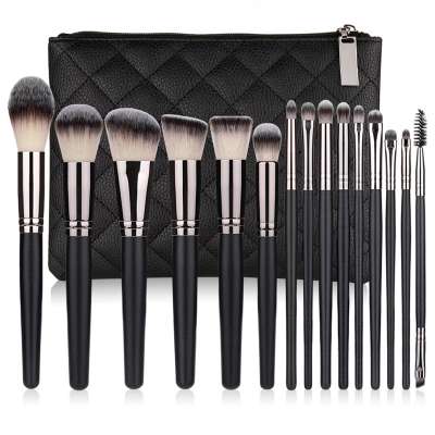 Factory direct sales High End Quality 15PCS Vegan Synthetic Hair Makeup Brush With Black Bag